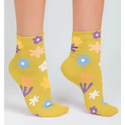 Floral Print Casual Socks - Yellow