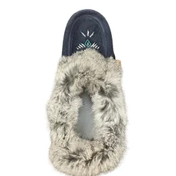 Fur Moccasin - Navy Blue Suede