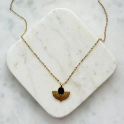 ROWAN Black Shell Gold Pendant Necklace