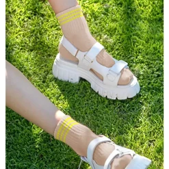 Striped Ankle Detail Casual Socks - Cream