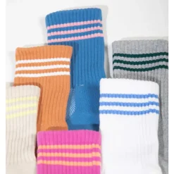 Striped Ankle Detail Casual Socks - Cream